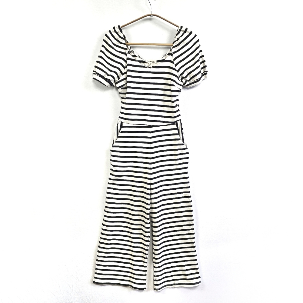 Monteau Black & Cream Stripe Jumpsuit Wide Leg Crop Size XS NWT
